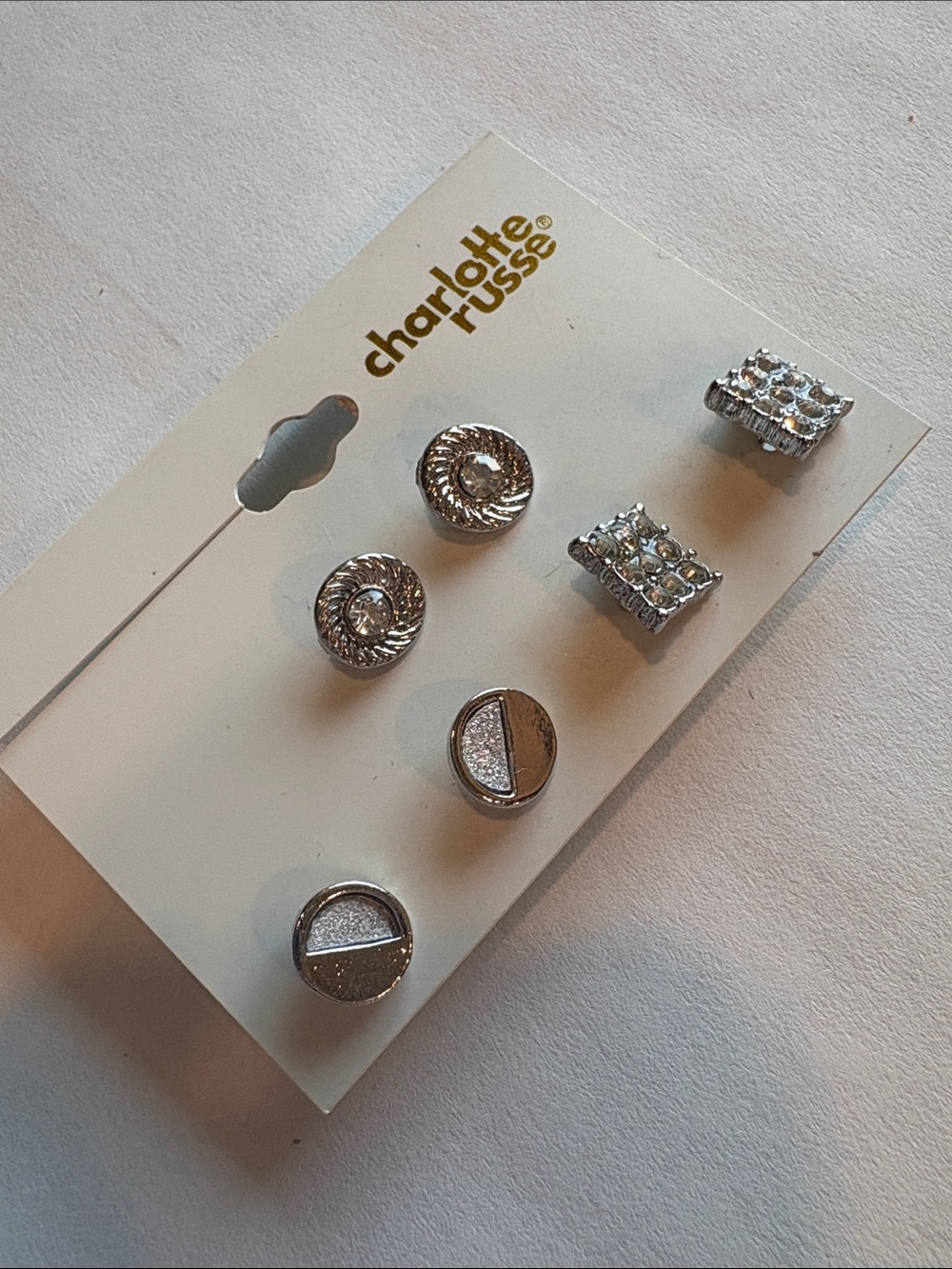 Charlotte Russe Silver Tone Jeweled Earrings Set